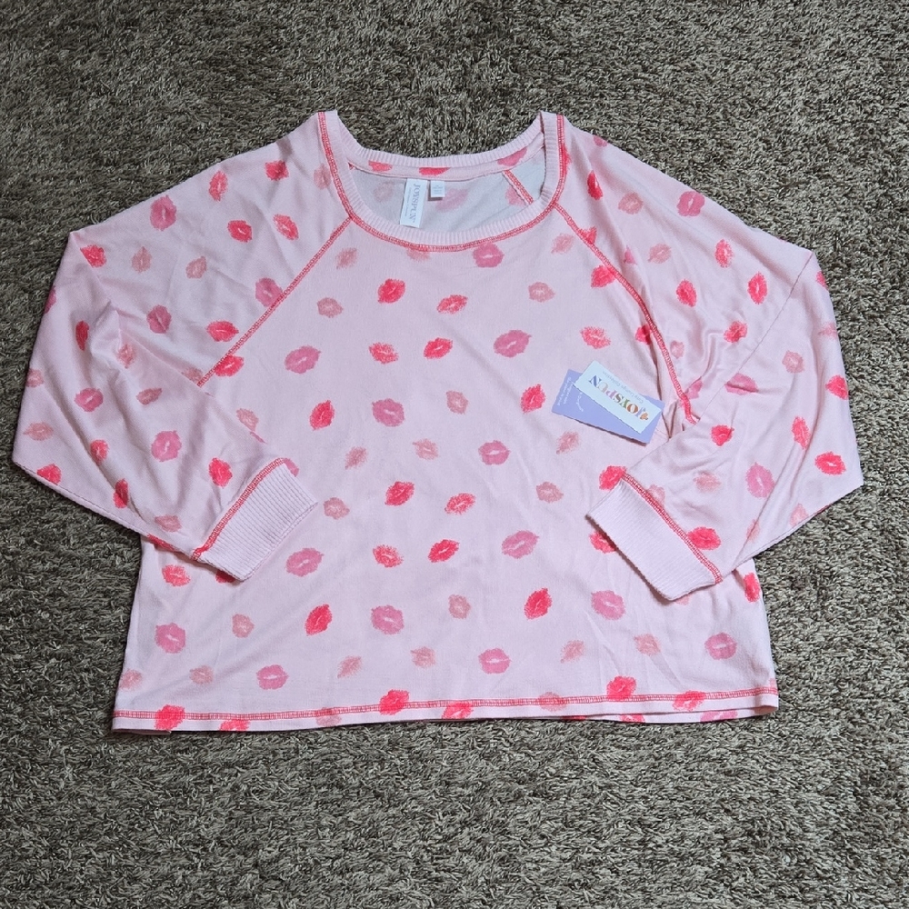 JoySpun 2X 18W - 20W Pink Sky Lips Plus Size Hacci Shirt Sweater Top